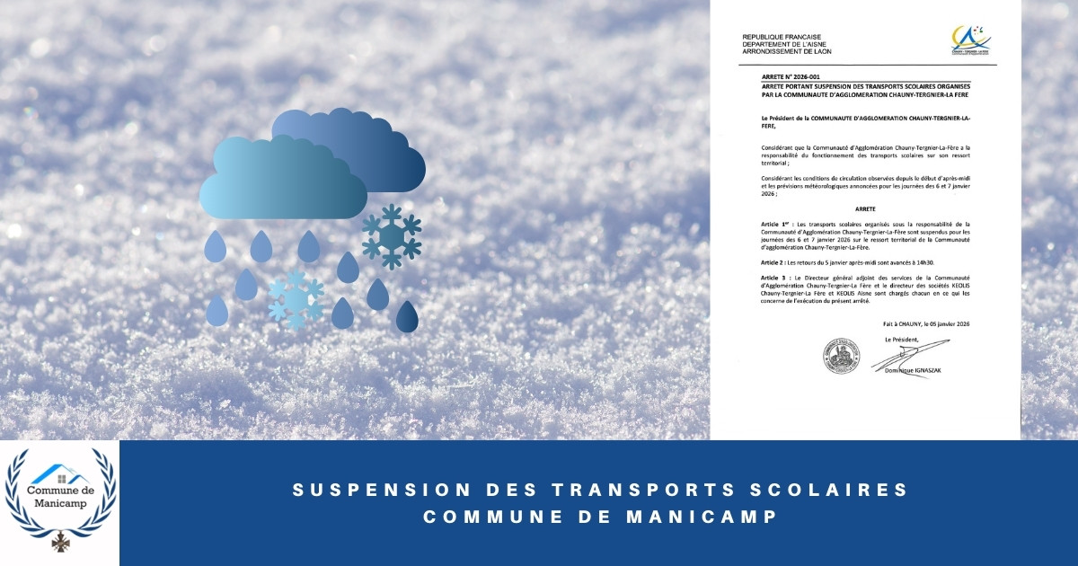 Suspension des transports scolaires - Commune de Manicamp