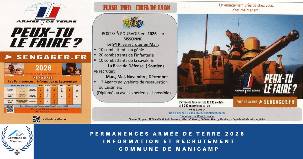 Permanences Armée de Terre 2026 - Information et recrutement -une- Commune de Manicamp